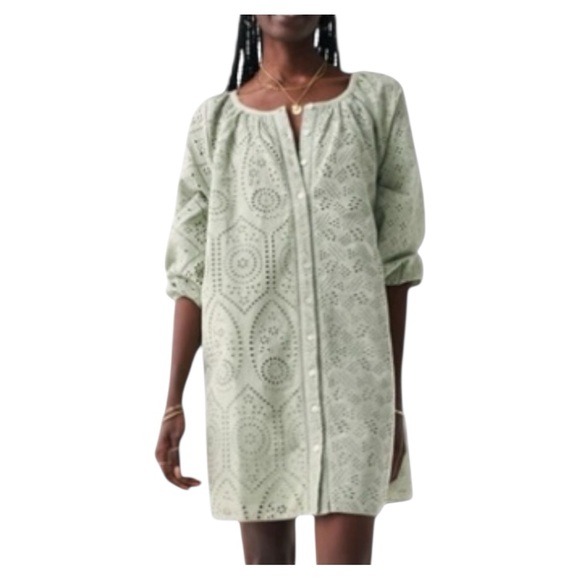 Faherty Dresses & Skirts - Faherty Desert Sage Green Valencia Eyelet Dress Cotton Women's Size Medium